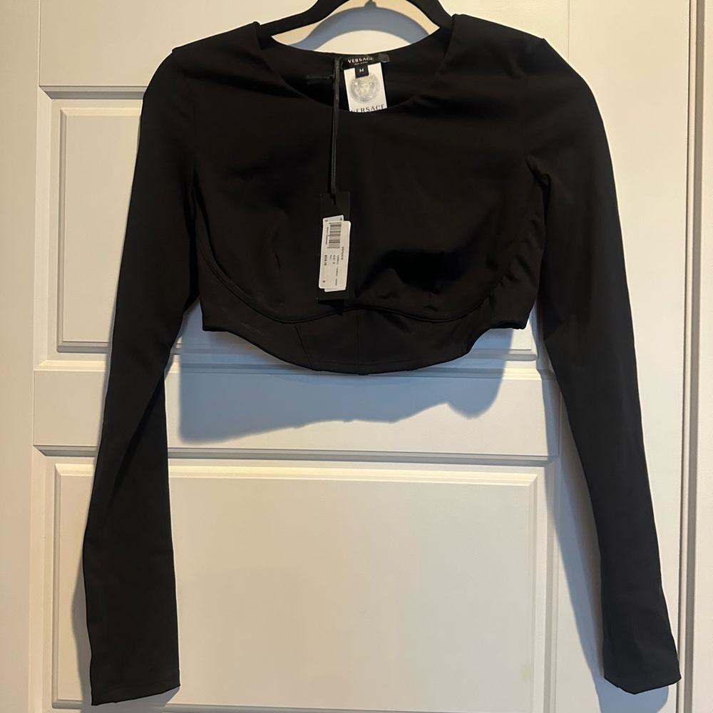 Versace Black Fitted Corset crop Long Sleeve